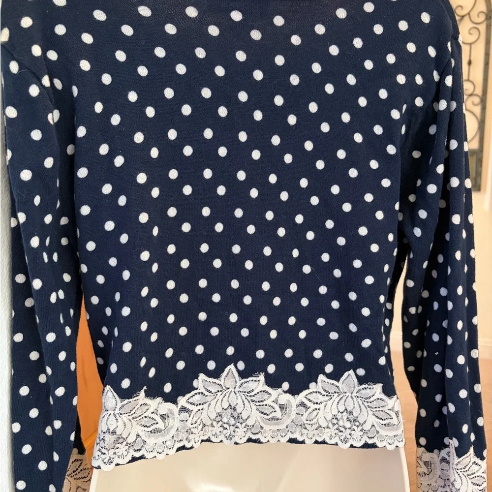 Navy and White Cardigan with Polka Dots - Picture 3 of 5